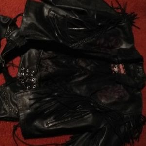 Leather jacket and chaps